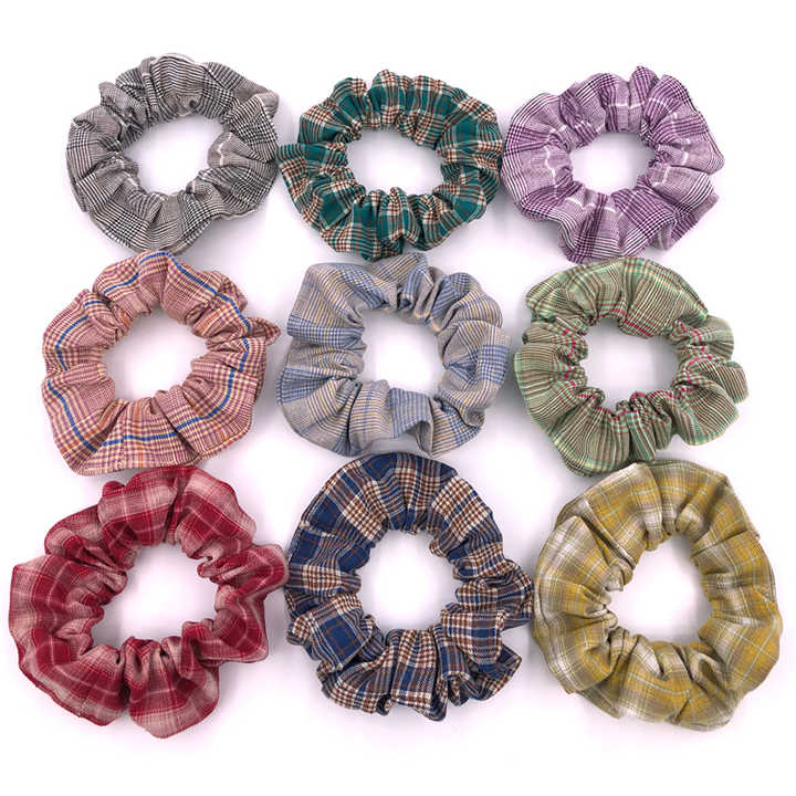 Checked Hair Scrunchie Bands for Girls