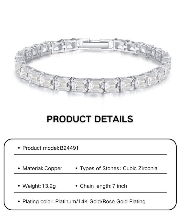 Plated Cubic Zirconia Tennis Chain Bracelet 