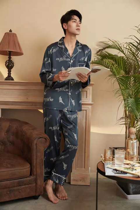 Men's Luxury Silk Satin Pajamas with Sleeves 