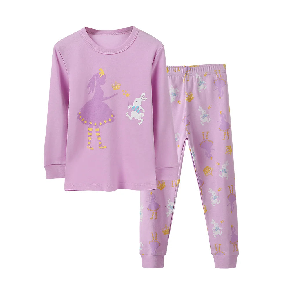 طقم ملابس نوم للفتيات الصغيرات طقم ملابس نوم قطن ملون مطبوع ضيقLittle Girls Sleepwear Set Colorful Printed Cotton Slim Fit Sleepwear Set
