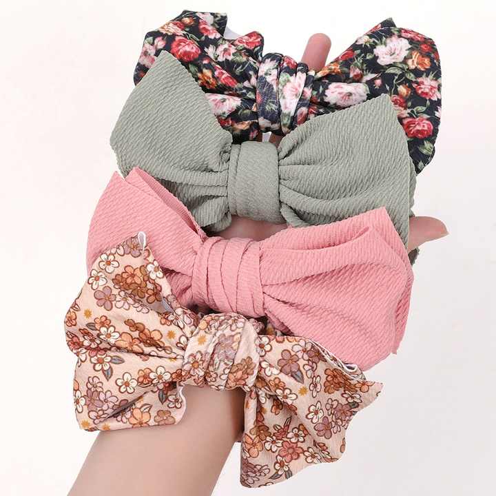 Soft Nylon Flower Hair Accessories with Warm Bow - Newborn Baby Hair 