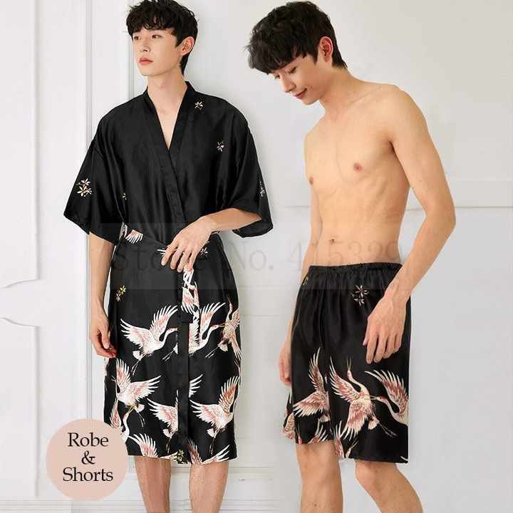SAMWESTART Printed Kimono Sleepwear, Men's Satin 