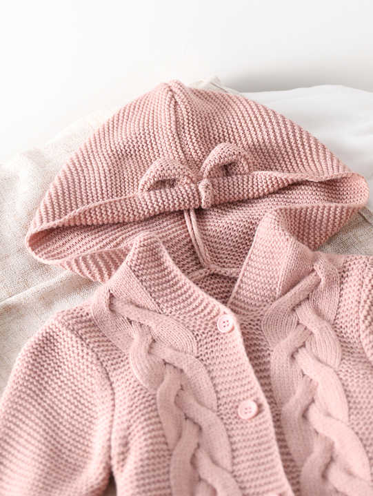 Sweet Baby Girl Pink Rabbit Ear Hooded Jumpsuit 