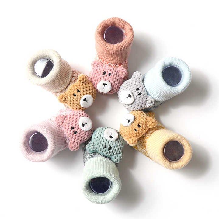 3D Cute Bear Soft Cotton Comfortable Terry Baby جوارب أطفال تيري مريحة من القطن الناعم بتصميم دب لطيف ثلاثي الأبعا- د