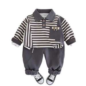 Boys' Pants 2-Piece Striped Collar Pocket Shirt Set for Boys 