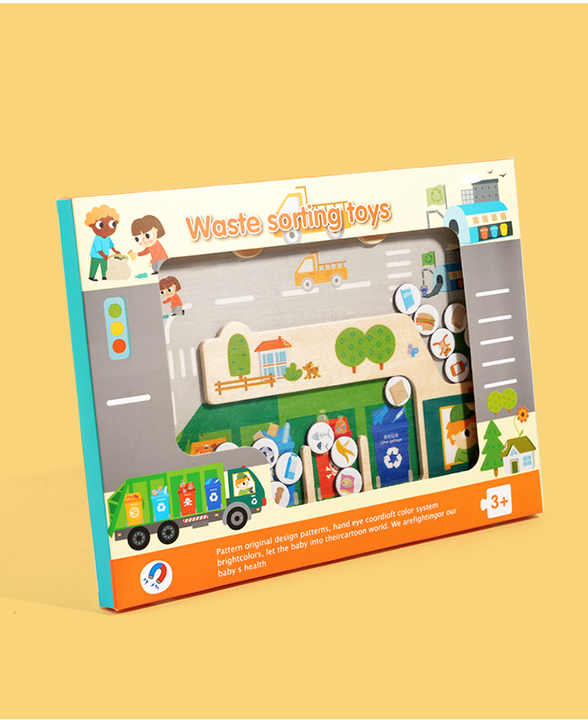 ألعاب ألغاز منطقية وتصنيف القمامة للأطفال من   Wooden Logic Puzzles and Trash Sorting Games
