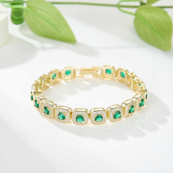 Unisex Customized 14K Gold Plated-Emerald Tennis Bracelet 