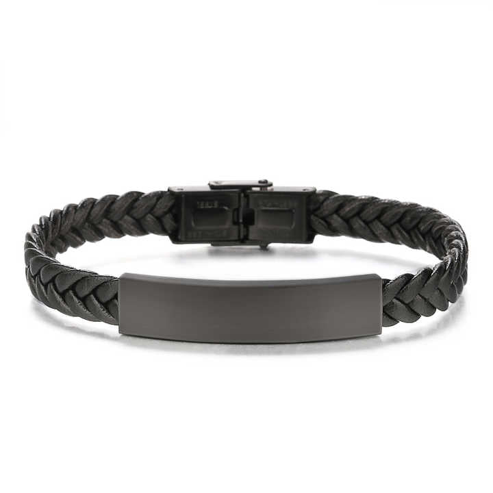 Hot Sale Simple Design Black Leather Men's Bracelet 