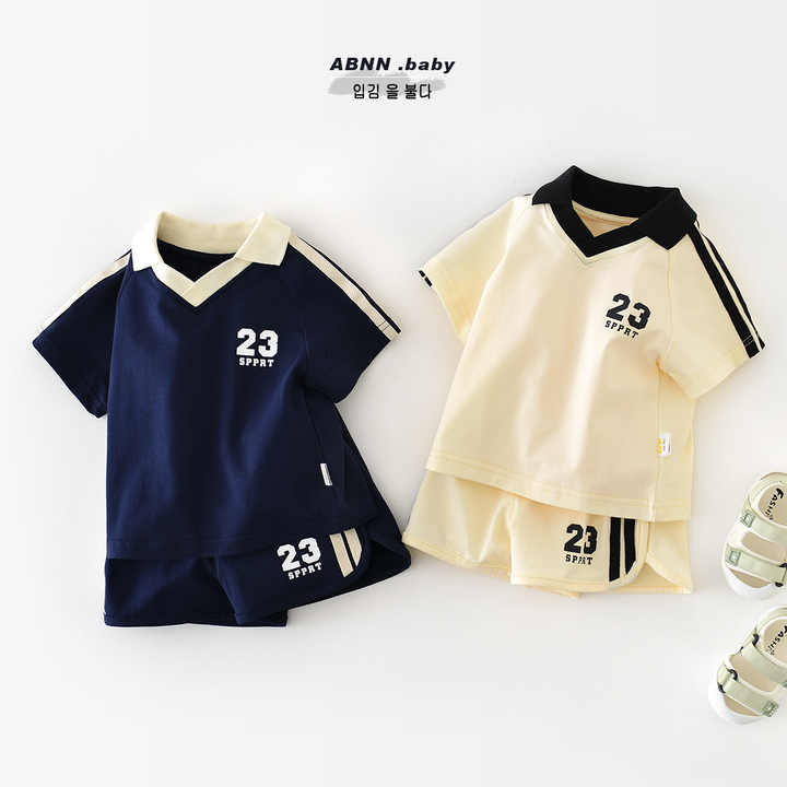 Boys' short-sleeved sportswear, polo shirt and shorts, two-piece 