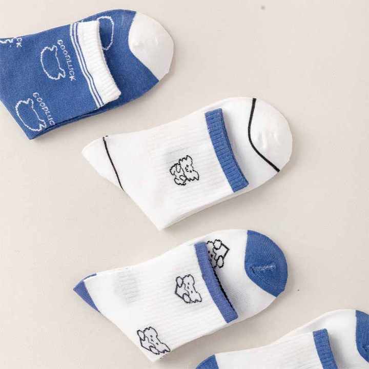 Tube Socks Cute Pattern Blue Socks New High Quality Student White Sports Socks for Women and Men 