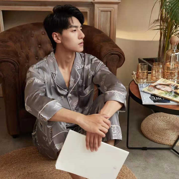 Men's Luxury Silk Satin Pajamas with Sleeves 