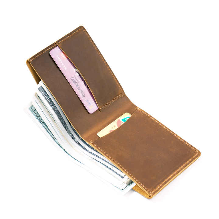 Crazy-Horse Leather Foldable Wallet Cowhide Leather 