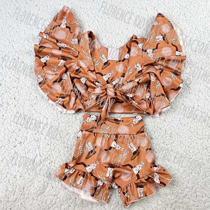 أطقم ملابس بناتي طفلة صيفي رسمية  DH ODM Cute Bamboo Mushroom Print Summer