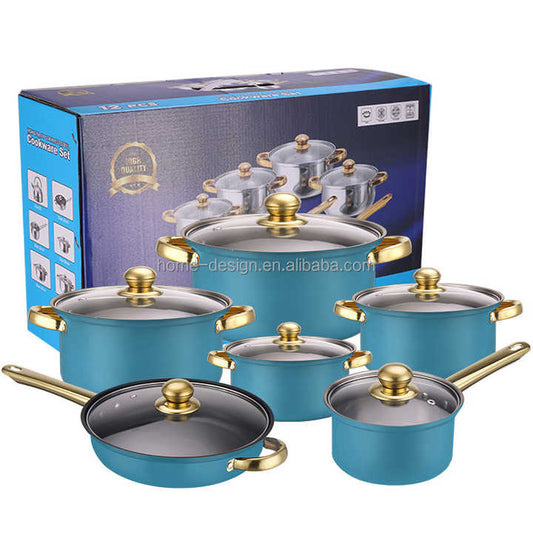 12-Piece Stainless Steel Non-Stick Kitchen Utensil Set Including Cooking Pot for Kitchen Use Metal 