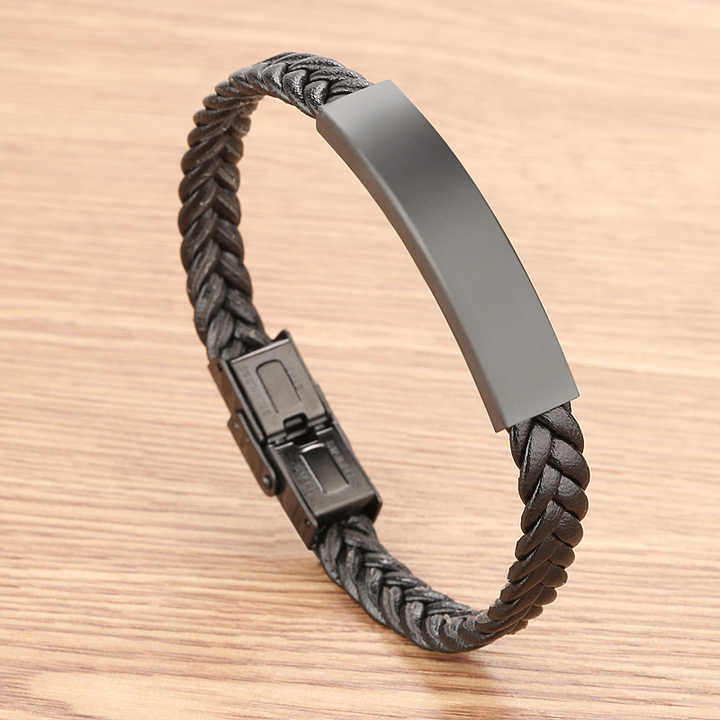 Hot Sale Simple Design Black Leather Men's Bracelet 