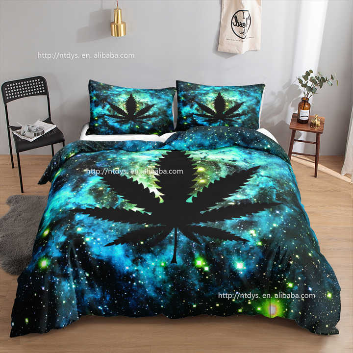 القنب يترك غطاء لحاف ، أوراق النبات . Exotic 3D Hemp Leaves Duvet Cover,