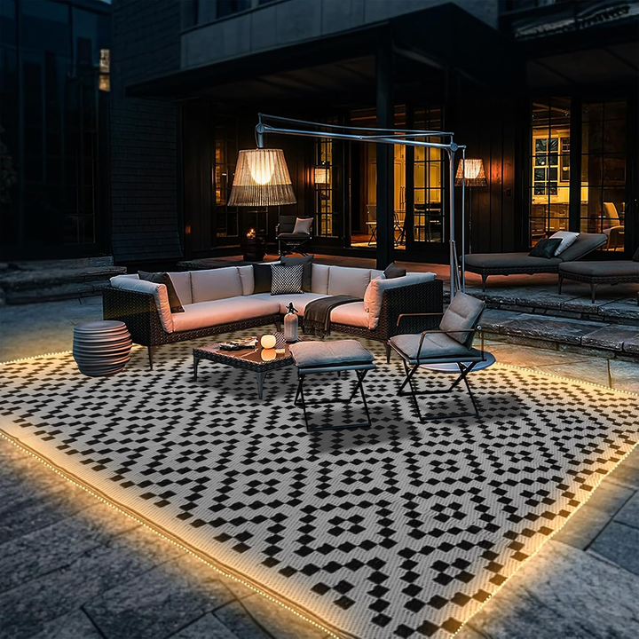 Custom outdoor carpet rug with strip lights