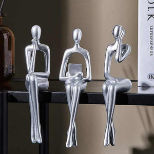 3 Piece Modern Decor Sitting Thinker Abstract Statue. 