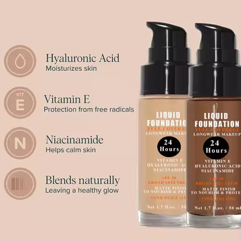 Smooth Brightening Liquid Foundation Face Makeup Moisturizing Tinted Concealer BB Cream SPF 38 Long Wear Full Coverage Matte 