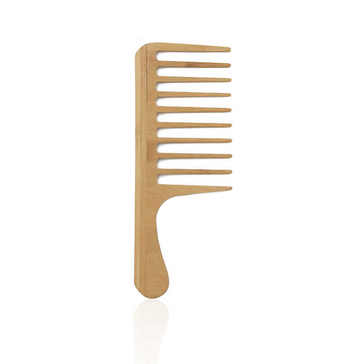 Private Label Large Size Bamboo Wooden Wide Tooth Hair Comb. 