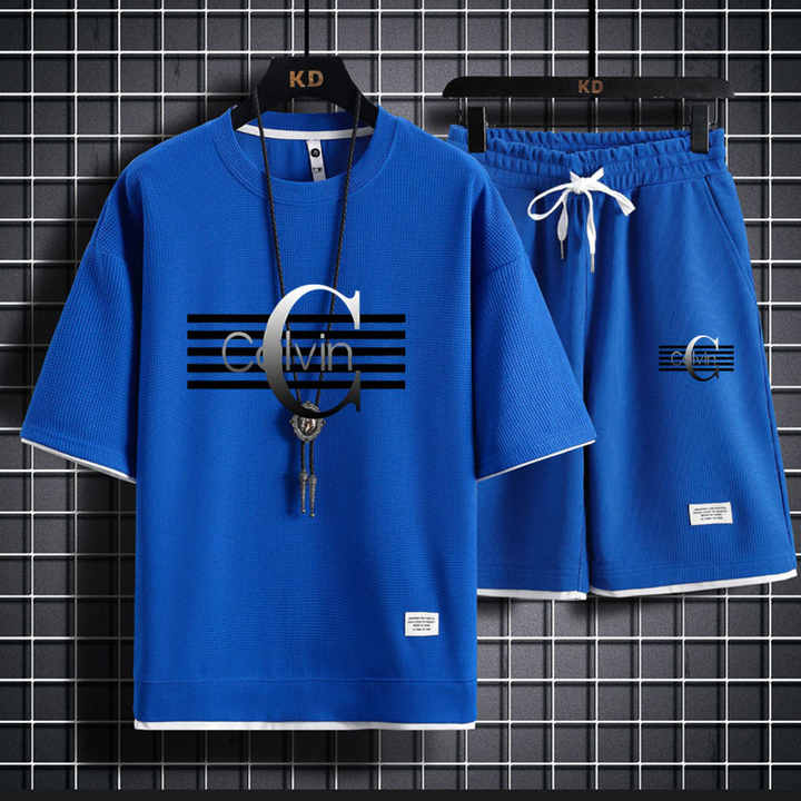 طقم رجالي مكون من قطعتين . Men's 2 Piece T-Shirt Plus Size 5