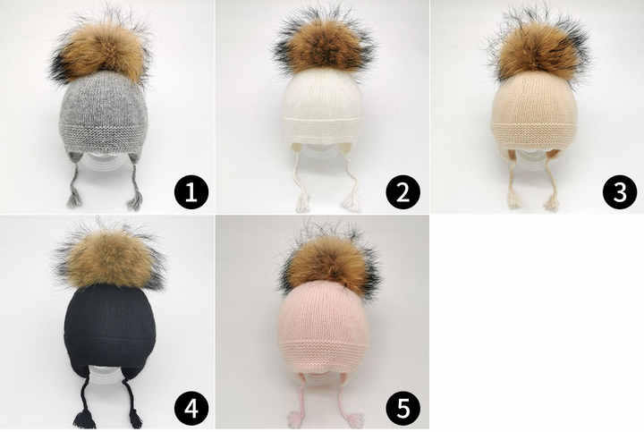Children's Winter Warm Hats Knitted Beanie Double Pompom Hat 