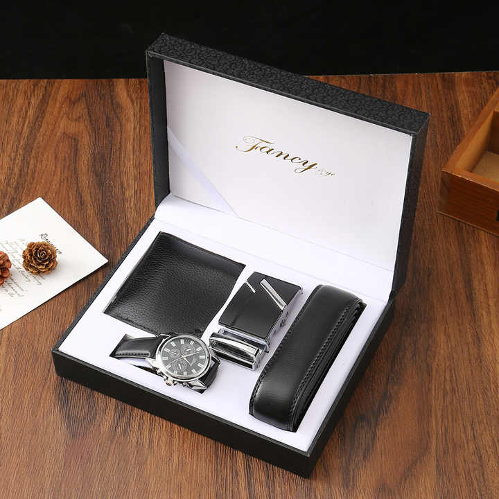 IStapromo الفاخرة المكونة من 4 قطع من . IStapromo Luxury 4 Piece Men's Watch Set with Wallet