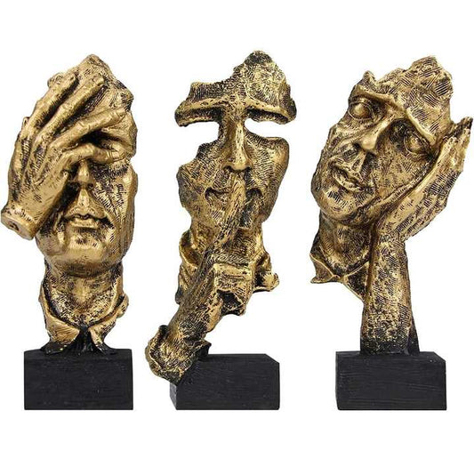 3pcs The Thinker Statue Polyresin Sculptures Hear No See 