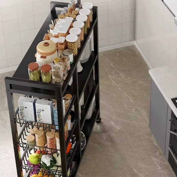 Multifunctional Kitchen Vegetable Storage Racks Movable Rolling Trolley Microwave Oven Fruit Cart 