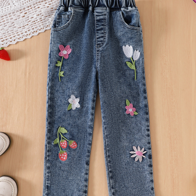 CL6862 Sweet Design Girls' Jeans and Cotton Shirt Set Casual 2 Piece Set 