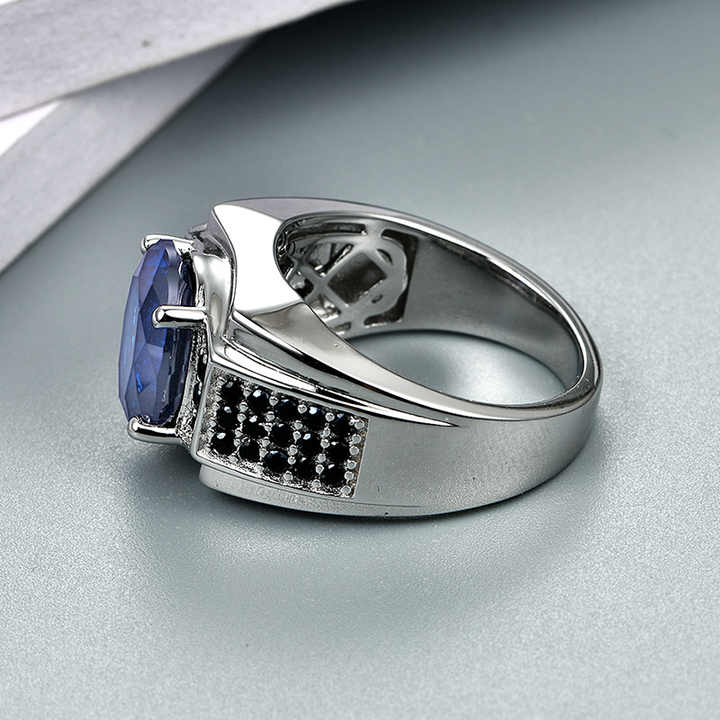 Sterling Silver Wedding Band with 7.2 Carat Blue 