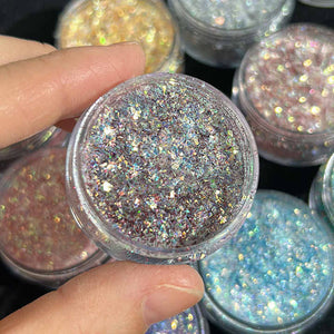 Multi-chrome eyeshadow in rainbow candy glitter colors 