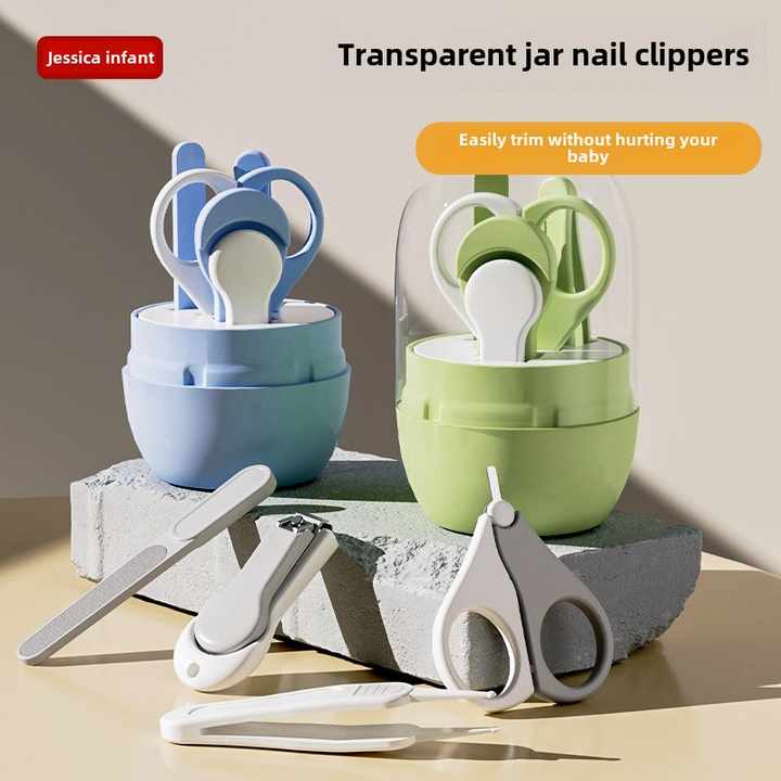 طقم مقص أظافر للعناية بالأطفال مكون من 4 قطع مضاد للقرص للأطفال الصغار وتقليم الأظافر Children's nail scissors kit consisting of 4 anti -tablets for young children and trimming nails