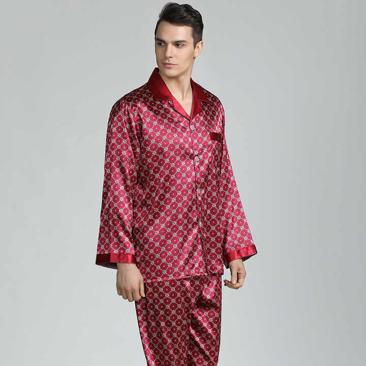 Men's Stain Silk Pajama Sets Sleepwear 