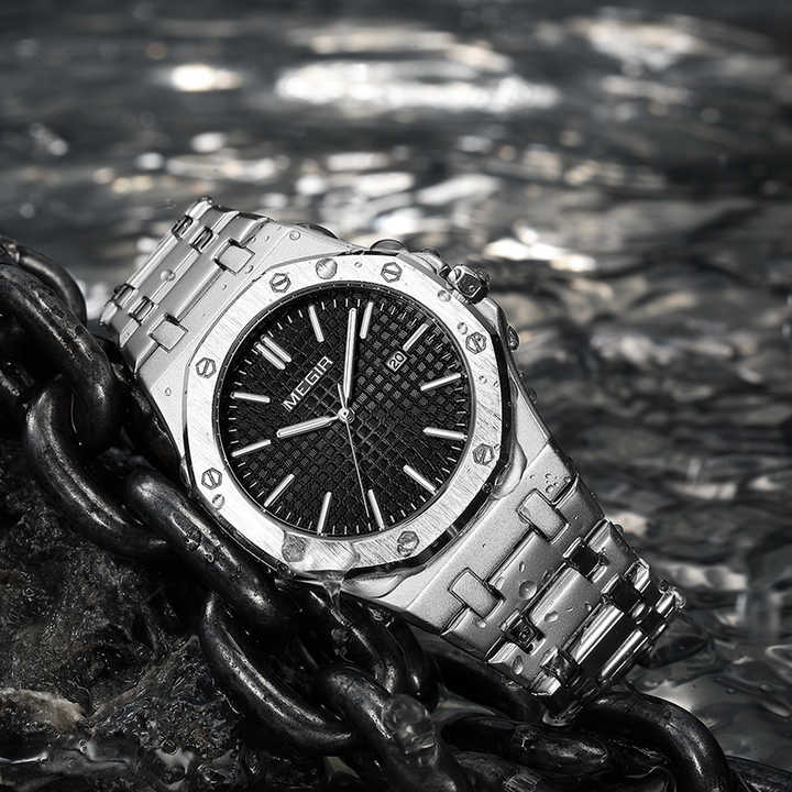 ساعة MEGIR 1085 الفاخرة للرجال الكلاسيكية . MEGIR 1085 Luxury Men's Classic Stainless Steel