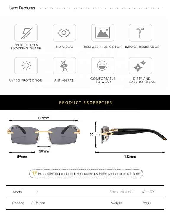 Glasses Trendy Rimless Sunglasses Women 