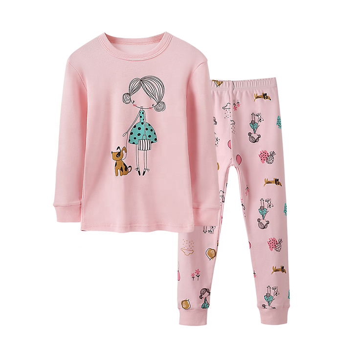طقم ملابس نوم للفتيات الصغيرات طقم ملابس نوم قطن ملون مطبوع ضيقLittle Girls Sleepwear Set Colorful Printed Cotton Slim Fit Sleepwear Set