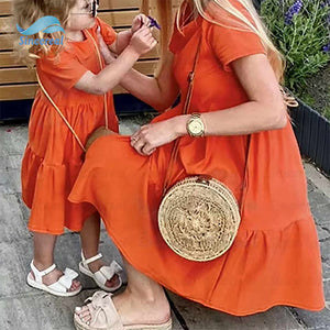 Custom Comfortable Stretch Elegant Summer One Piece Skirt Mother and Daughter Cotton Linen Family Matching Dress 