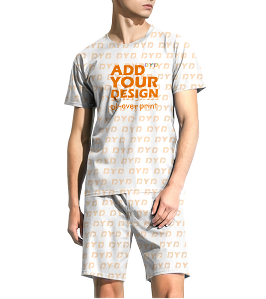 Summer pajama set with short sleeves and a neck 