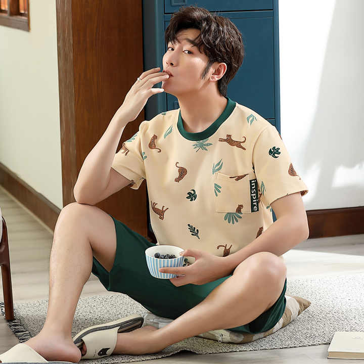 Plus Size Men's Pajamas, Men's Casual Cotton Pajama Sets, Summer Short Sleeve Pajamas 