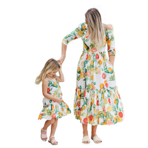 Floral Print Mommy and Me Short Sleeve Dress Summer Kids Mother Daughter Family Matching Clothes Custom Baby 