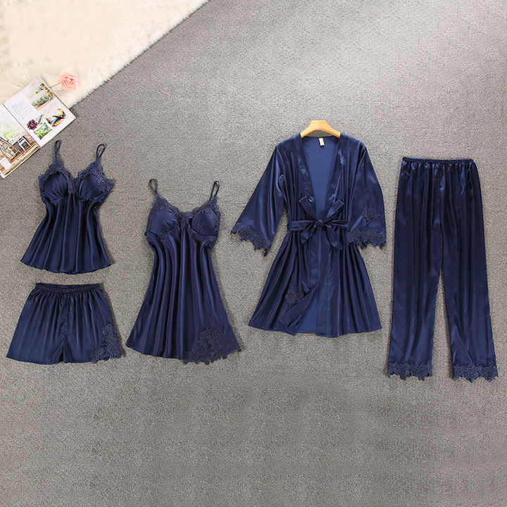 Women's Pajamas Sleepwear Nightgowns for Women Satin Robe 5 Piece Honeymoon Pajama Set 