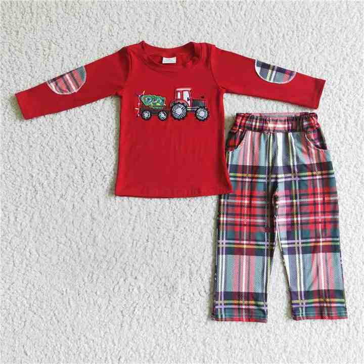 Long-sleeved embroidered tree children's pajamas 