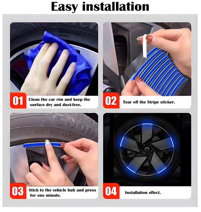 Blue Reflective Rim Sticker for Car Motorcycle Safety 