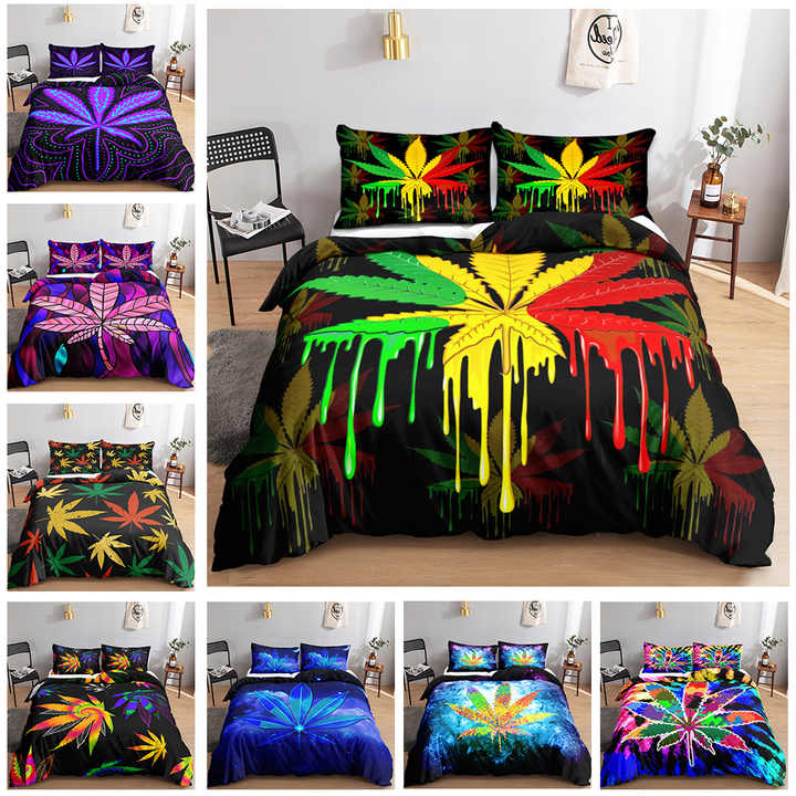 القنب يترك غطاء لحاف ، أوراق النبات . Exotic 3D Hemp Leaves Duvet Cover,