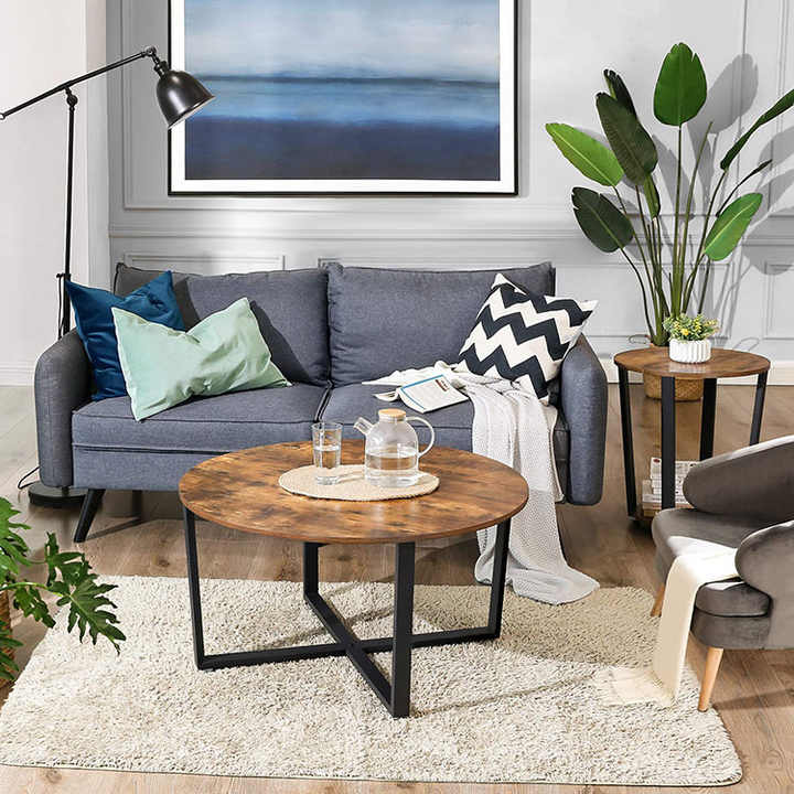 Classic antique coffee table with metal frame design. 
