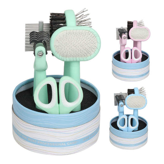Pet hair, cat comb, scissors. Cleaning tools 