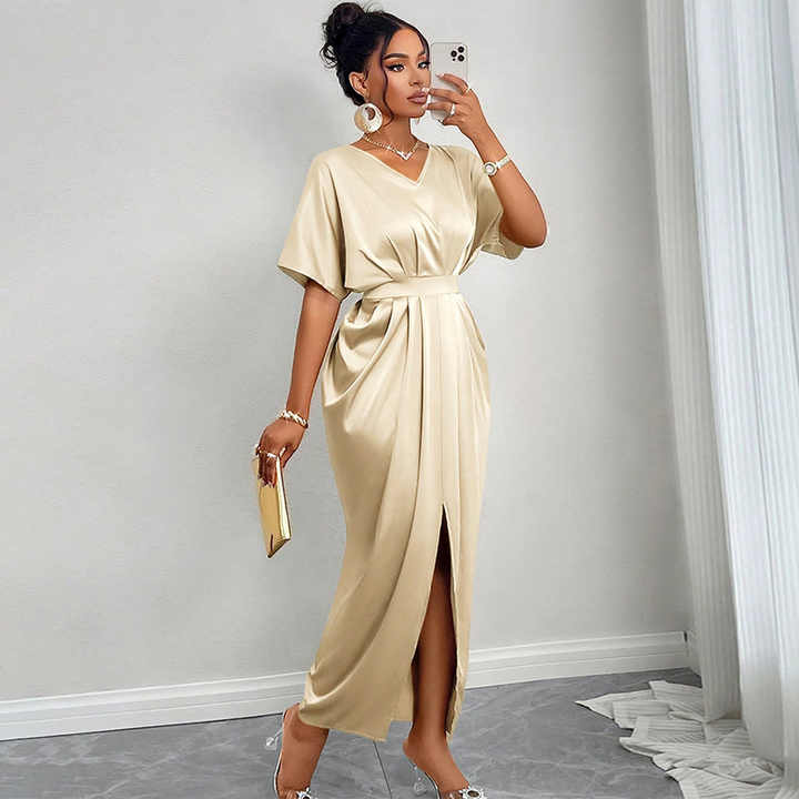 Nightclub V-neck Short Sleeve High-waisted Women's Dress 