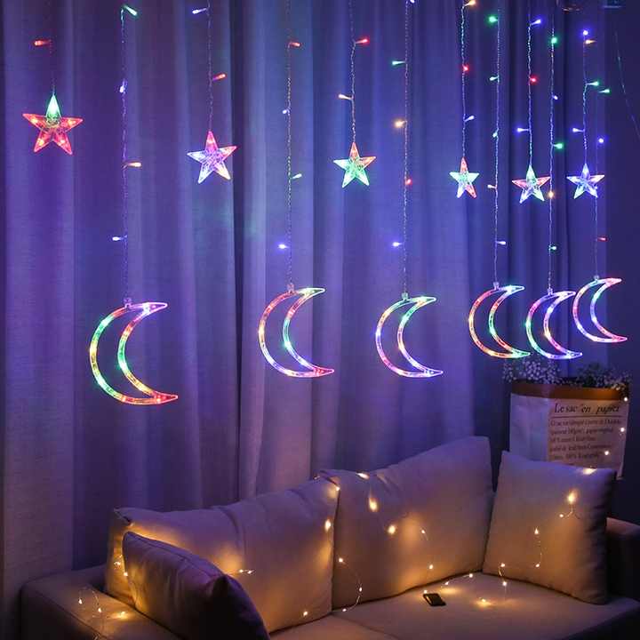 Ramadan and Eid Mubarak Decorations in the Shape of a Moon and a Star 