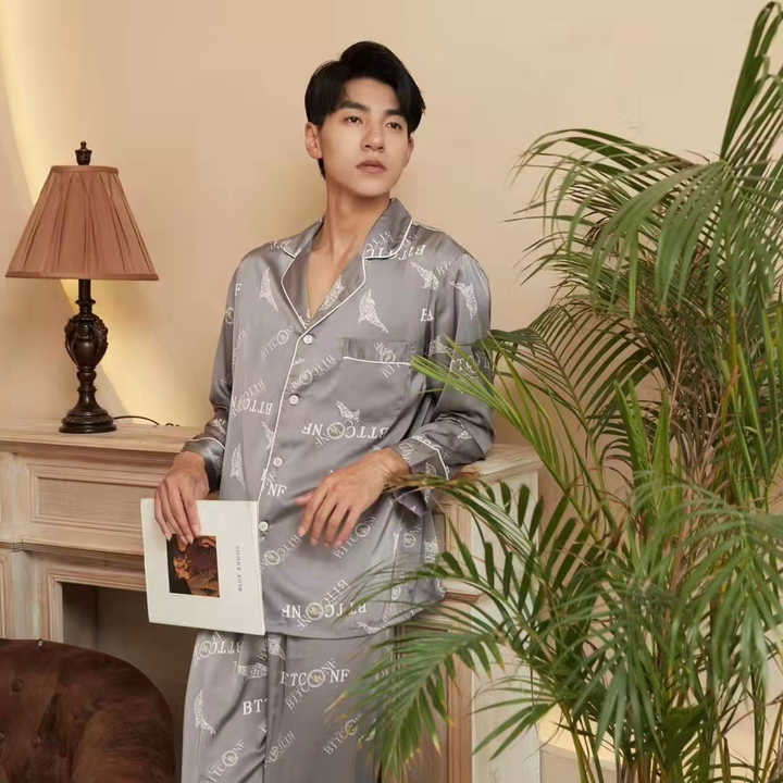 Men's Luxury Silk Satin Pajamas with Sleeves 